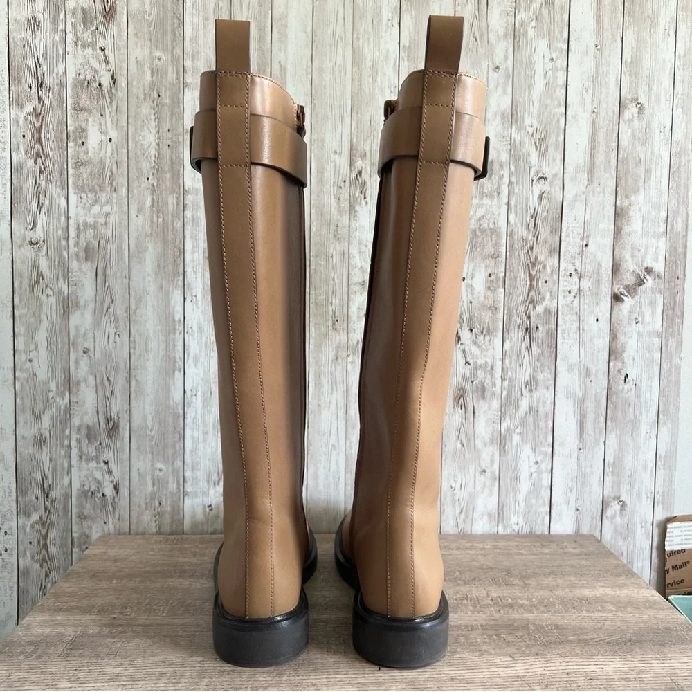 Tory Burch Double T Utility Leather Tall Boots NWOB Preppy 7.5